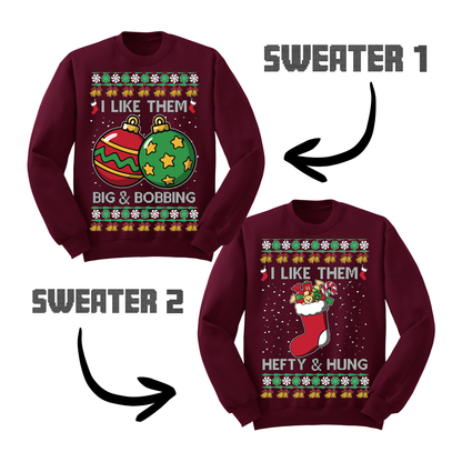 Couples Ugly Christmas Sweater Big Bobbing Hefty Hung