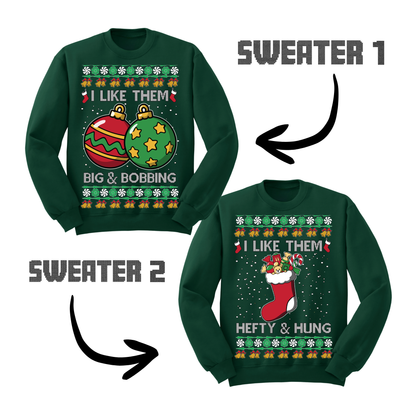 Couples Ugly Christmas Sweater Big Bobbing Hefty Hung