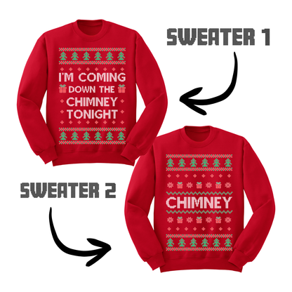 Ugly Christmas Sweater Coming Down The Chimney Matching Sweatshirts