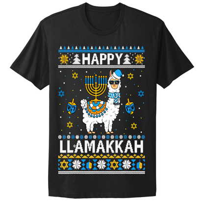Ugly Hanukkah Tshirt Happy Llamakkah