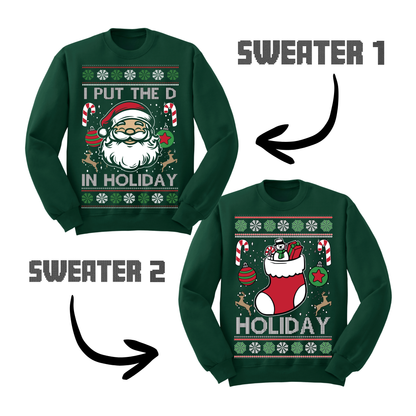 Couples Ugly Christmas Sweater I Put The D In Holiday