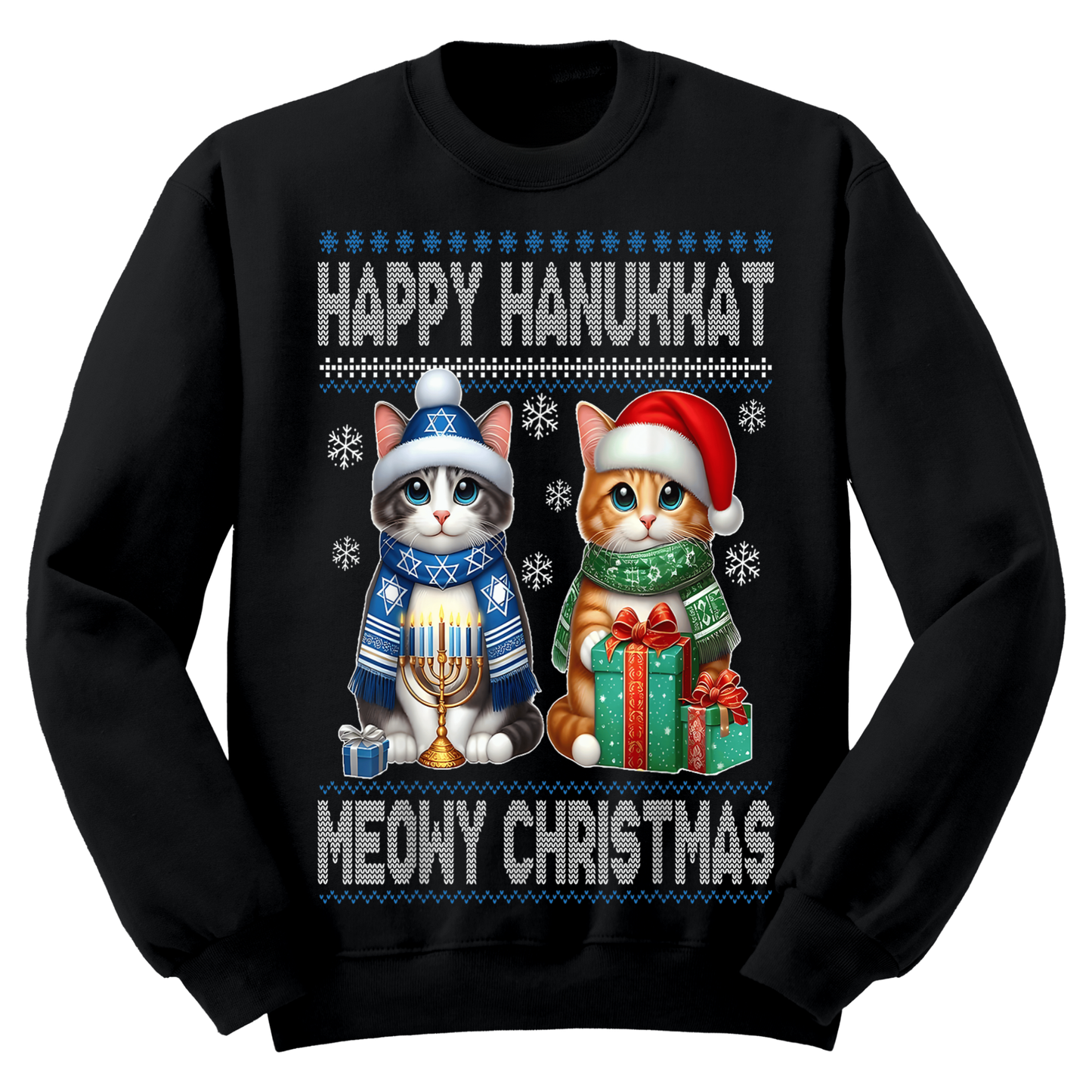 Ugly Hanukkah Sweatshirt Happy Hanukkah Merry Christmas Cats