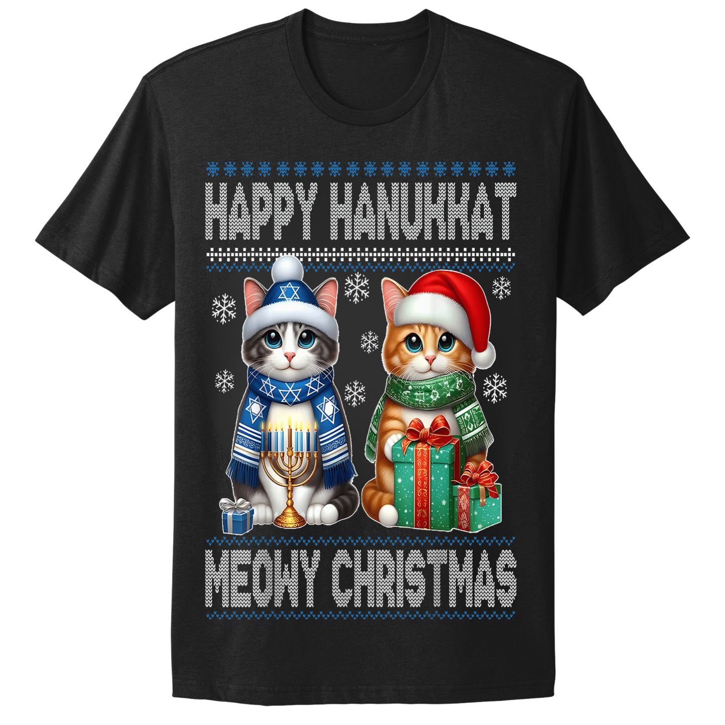 Ugly Hanukkah Tshirt Happy Hanukkah Merry Christmas Cats