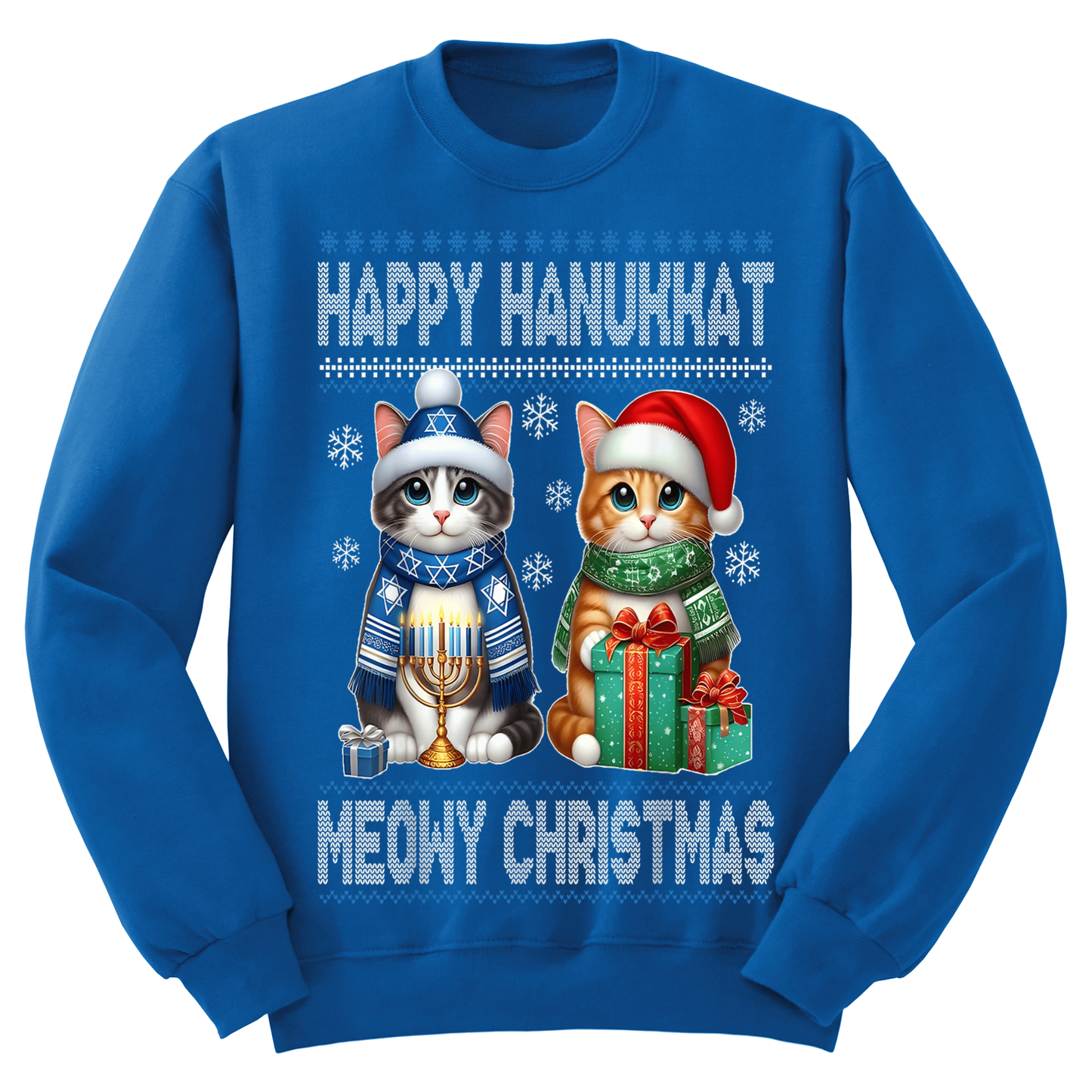 Ugly Hanukkah Sweatshirt Happy Hanukkah Merry Christmas Cats