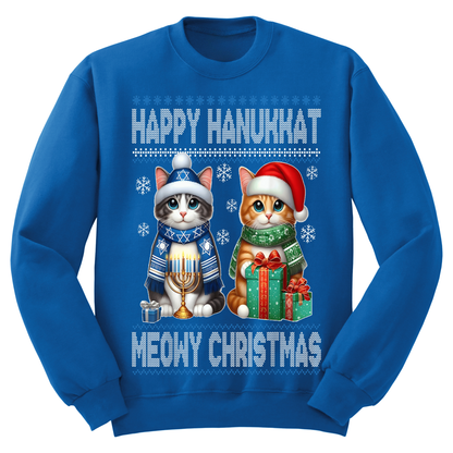 Ugly Hanukkah Sweatshirt Happy Hanukkah Merry Christmas Cats