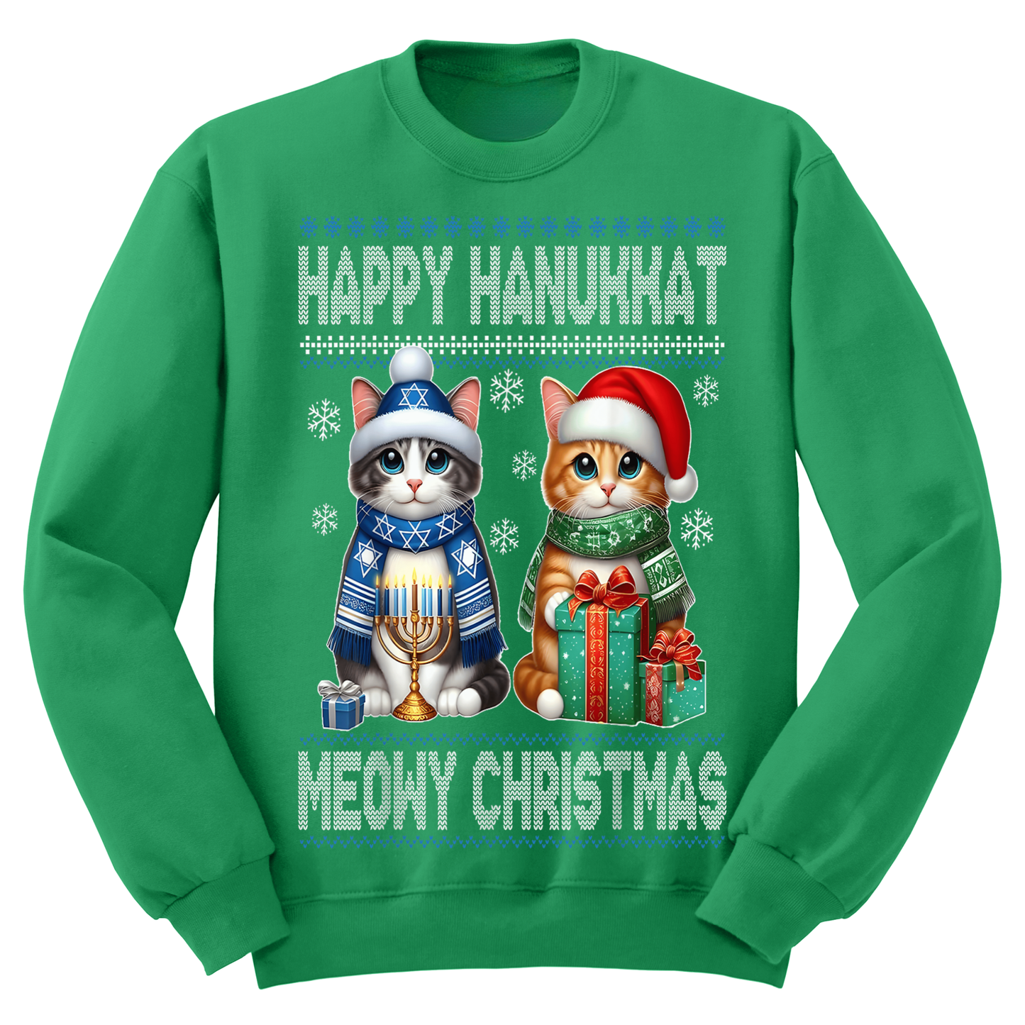 Ugly Hanukkah Sweatshirt Happy Hanukkah Merry Christmas Cats