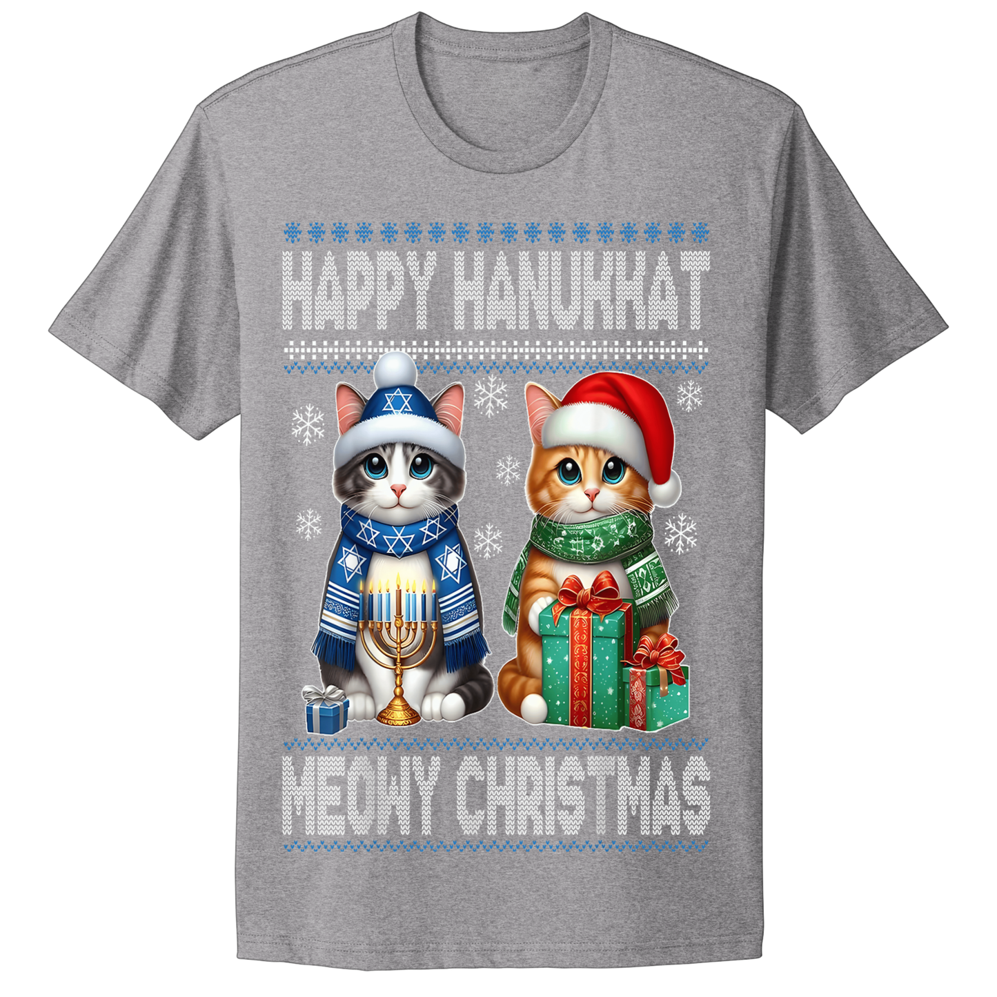 Ugly Hanukkah Tshirt Happy Hanukkah Merry Christmas Cats