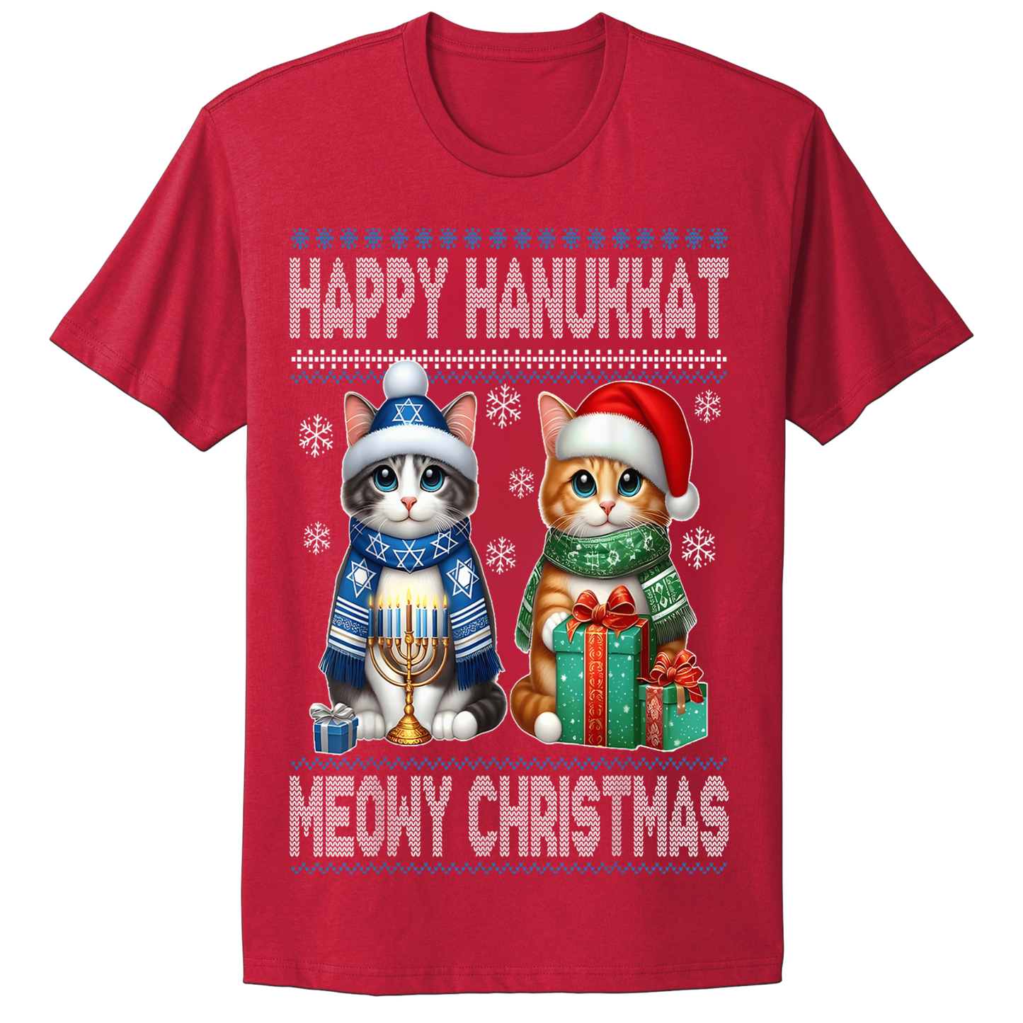 Ugly Hanukkah Tshirt Happy Hanukkah Merry Christmas Cats