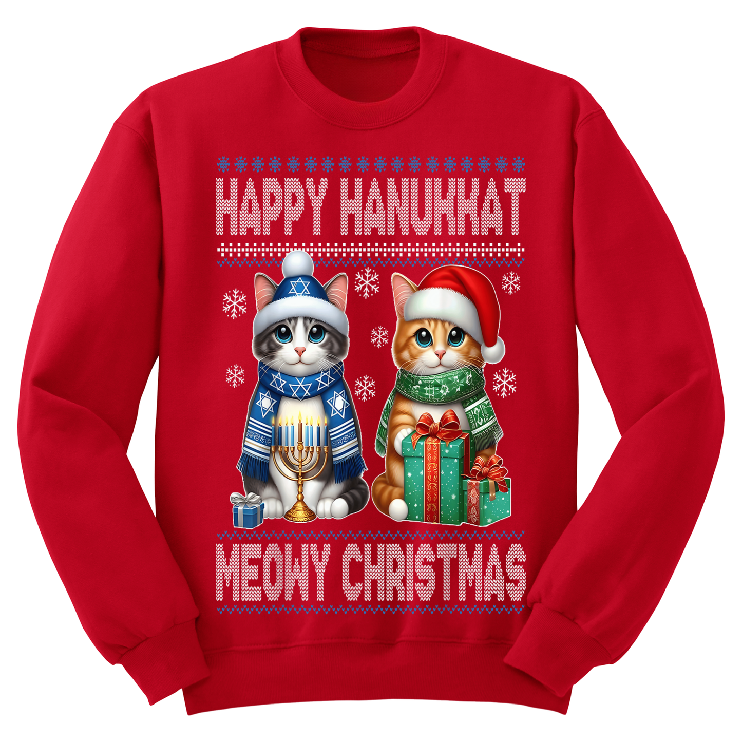 Ugly Hanukkah Sweatshirt Happy Hanukkah Merry Christmas Cats