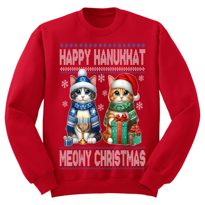 Ugly Hanukkah Sweatshirt Happy Hanukkah Merry Christmas Cats