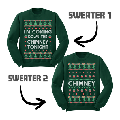 Ugly Christmas Sweater Coming Down The Chimney Matching Sweatshirts
