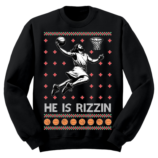 Ugly Christmas Sweater He Is Rizzen Jesus Dunk