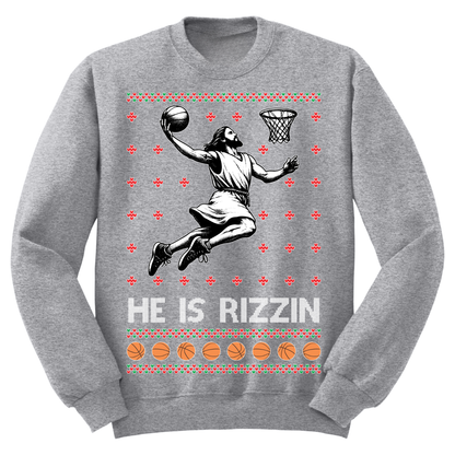 Ugly Christmas Sweater He Is Rizzen Jesus Dunk