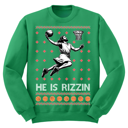 Ugly Christmas Sweater He Is Rizzen Jesus Dunk
