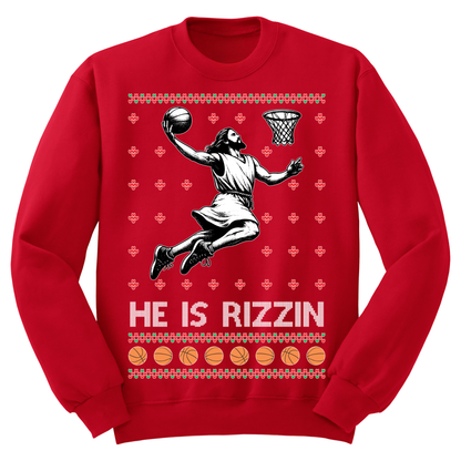 Ugly Christmas Sweater He Is Rizzen Jesus Dunk