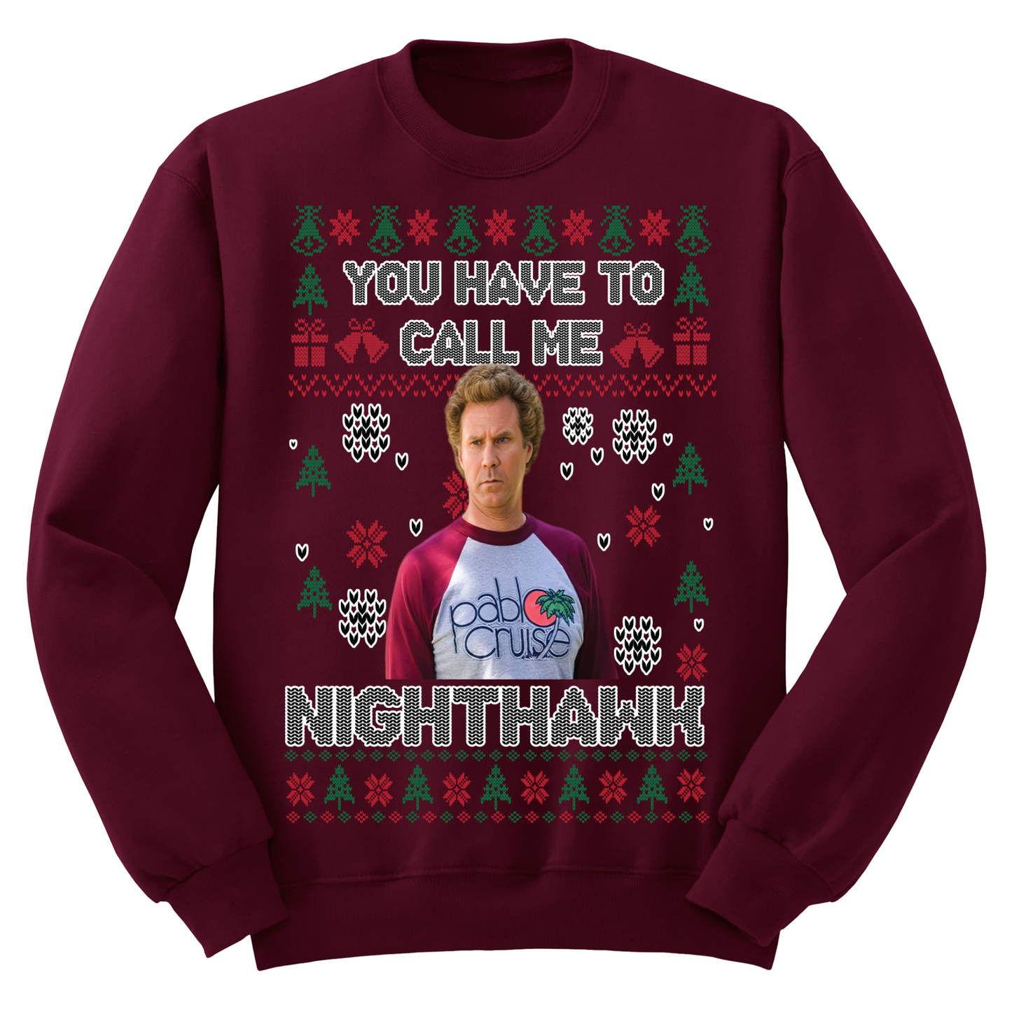 Ugly Christmas Sweater Call Me Night Hawk Step Bros