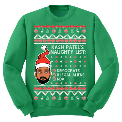 Ugly Christmas Sweater Kash Patel Naughty List MAGA