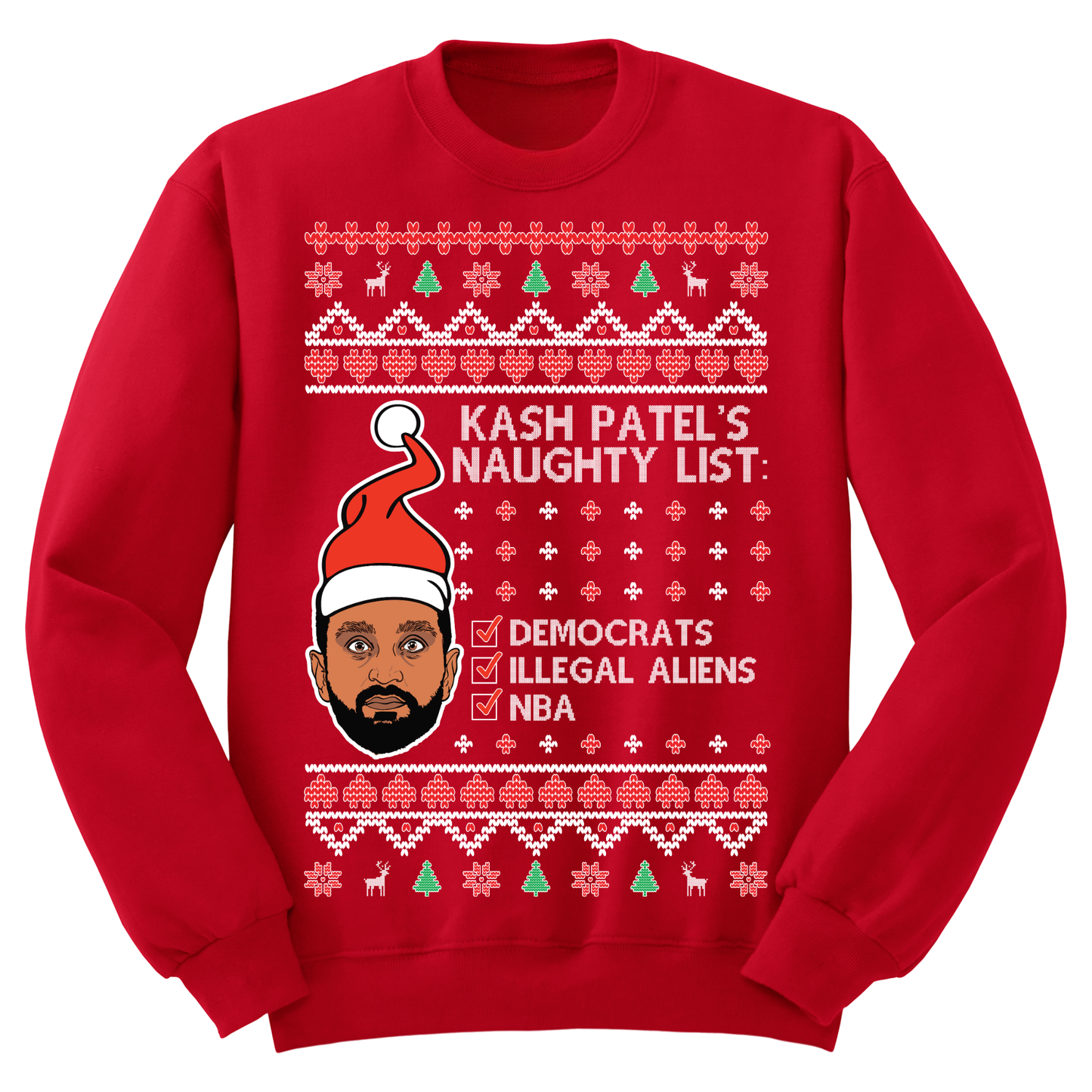 Ugly Christmas Sweater Kash Patel Naughty List MAGA