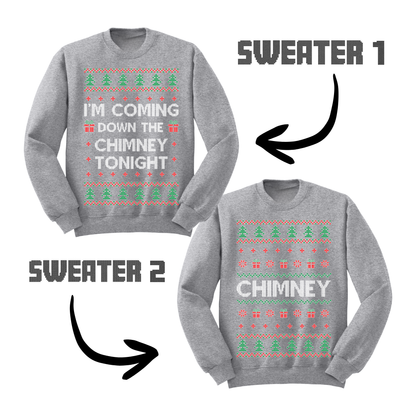 Ugly Christmas Sweater Coming Down The Chimney Matching Sweatshirts