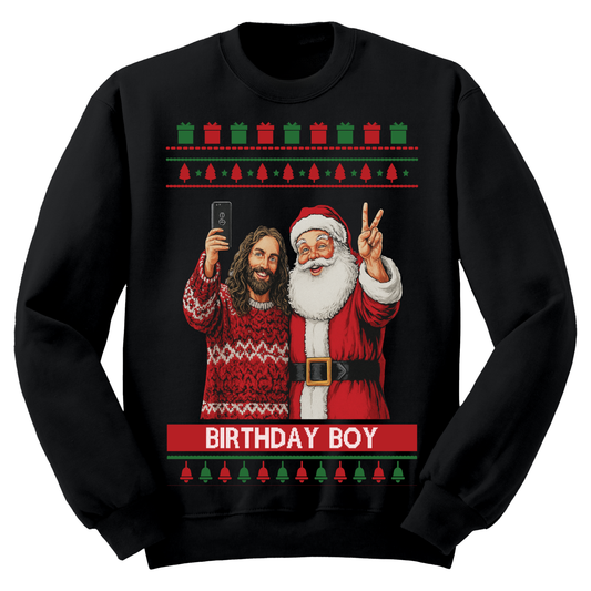 Ugly Christmas Sweater Birthday Boy Jesus Santa