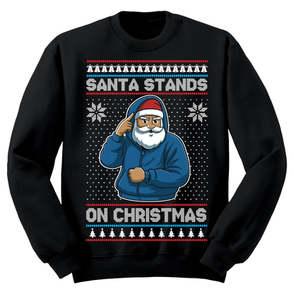 Ugly Christmas Sweater Santa Stands On Christmas