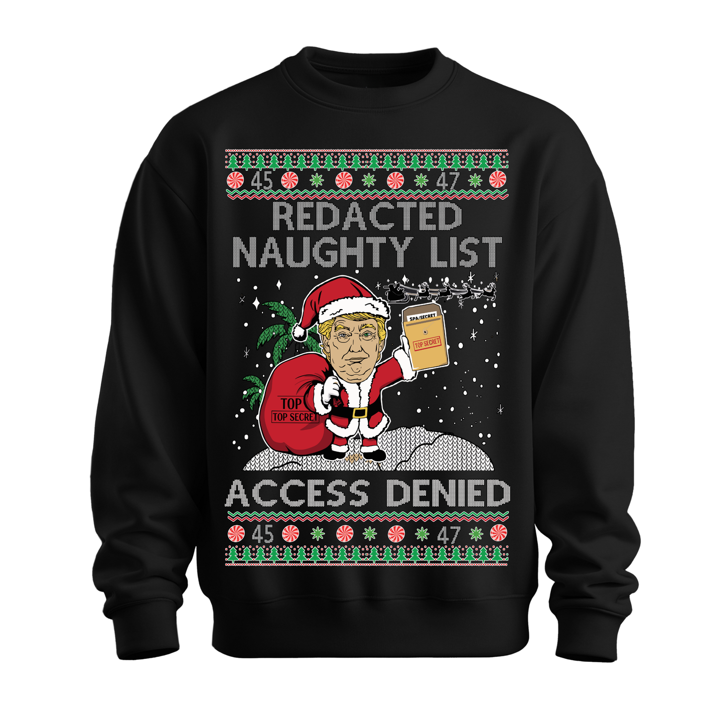 Ugly Christmas Sweater Redacted Naughty List Trump