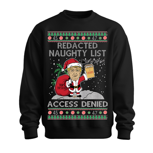 Ugly Christmas Sweater Redacted Naughty List Trump