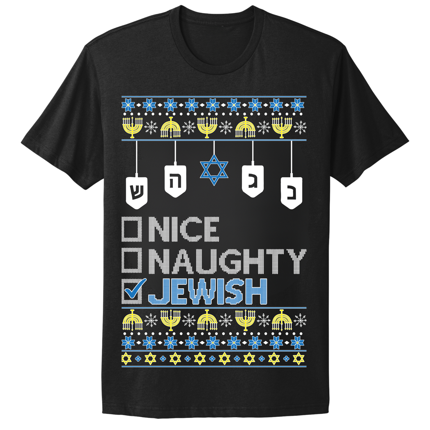 Ugly Hanukkah Tshirt Naughty Nice Jewish