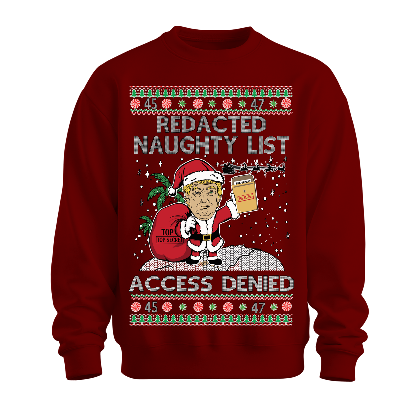 Ugly Christmas Sweater Redacted Naughty List Trump