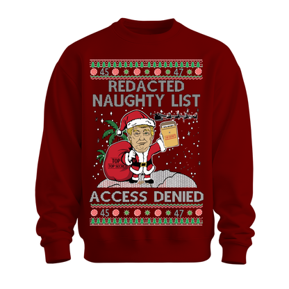 Ugly Christmas Sweater Redacted Naughty List Trump