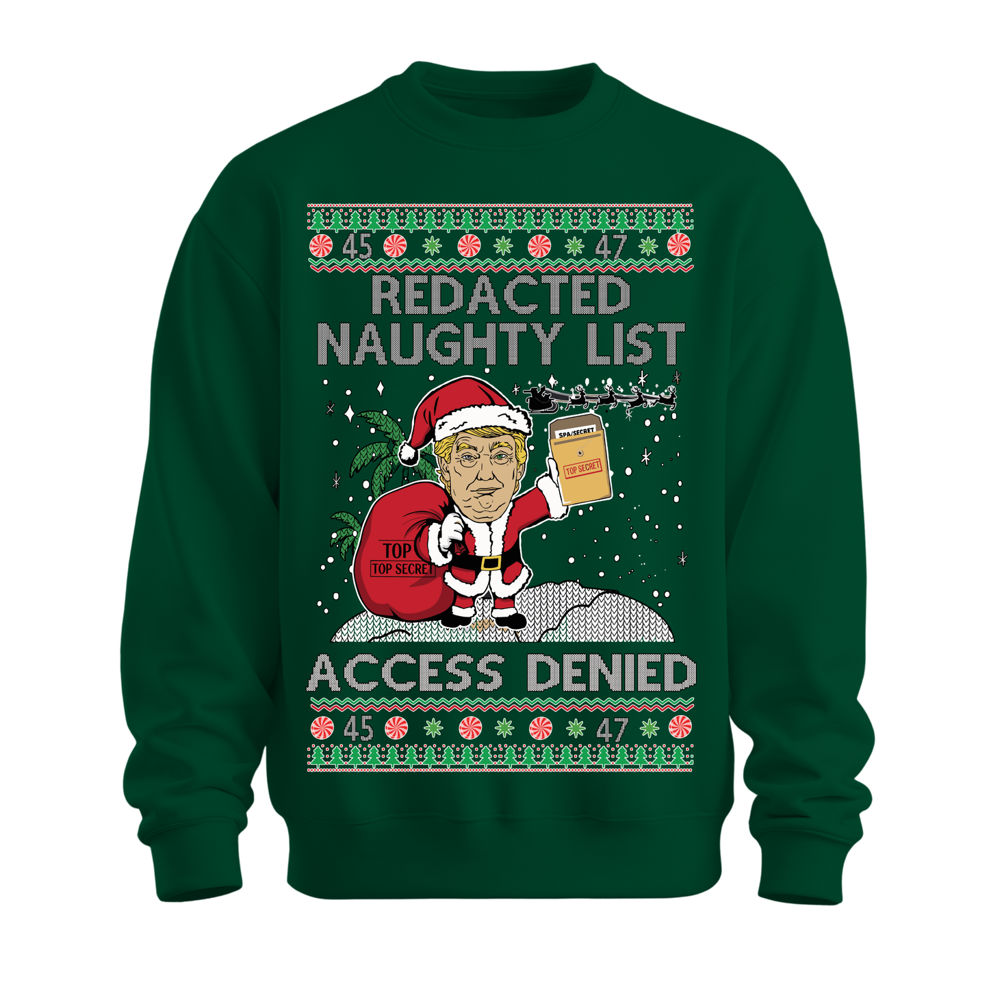 Ugly Christmas Sweater Redacted Naughty List Trump