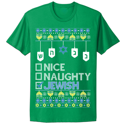 Ugly Hanukkah Tshirt Naughty Nice Jewish