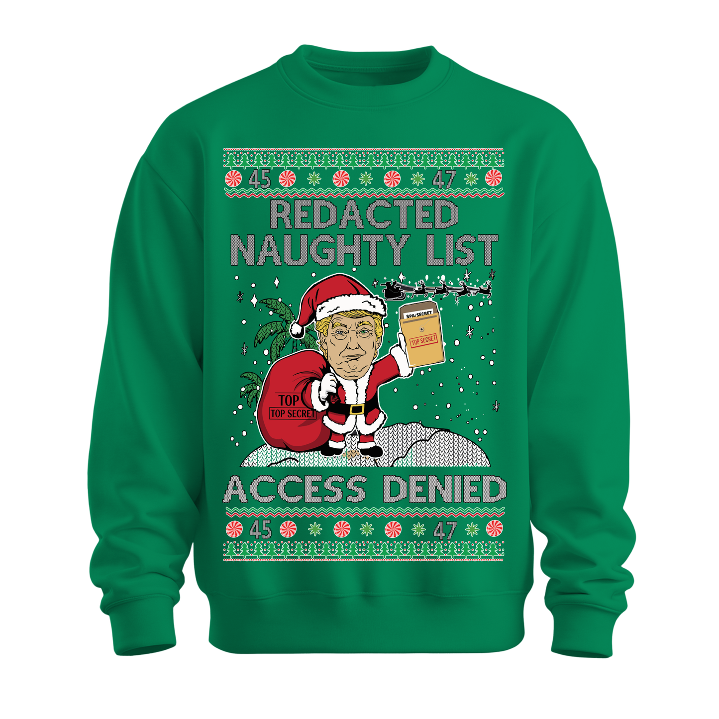 Ugly Christmas Sweater Redacted Naughty List Trump