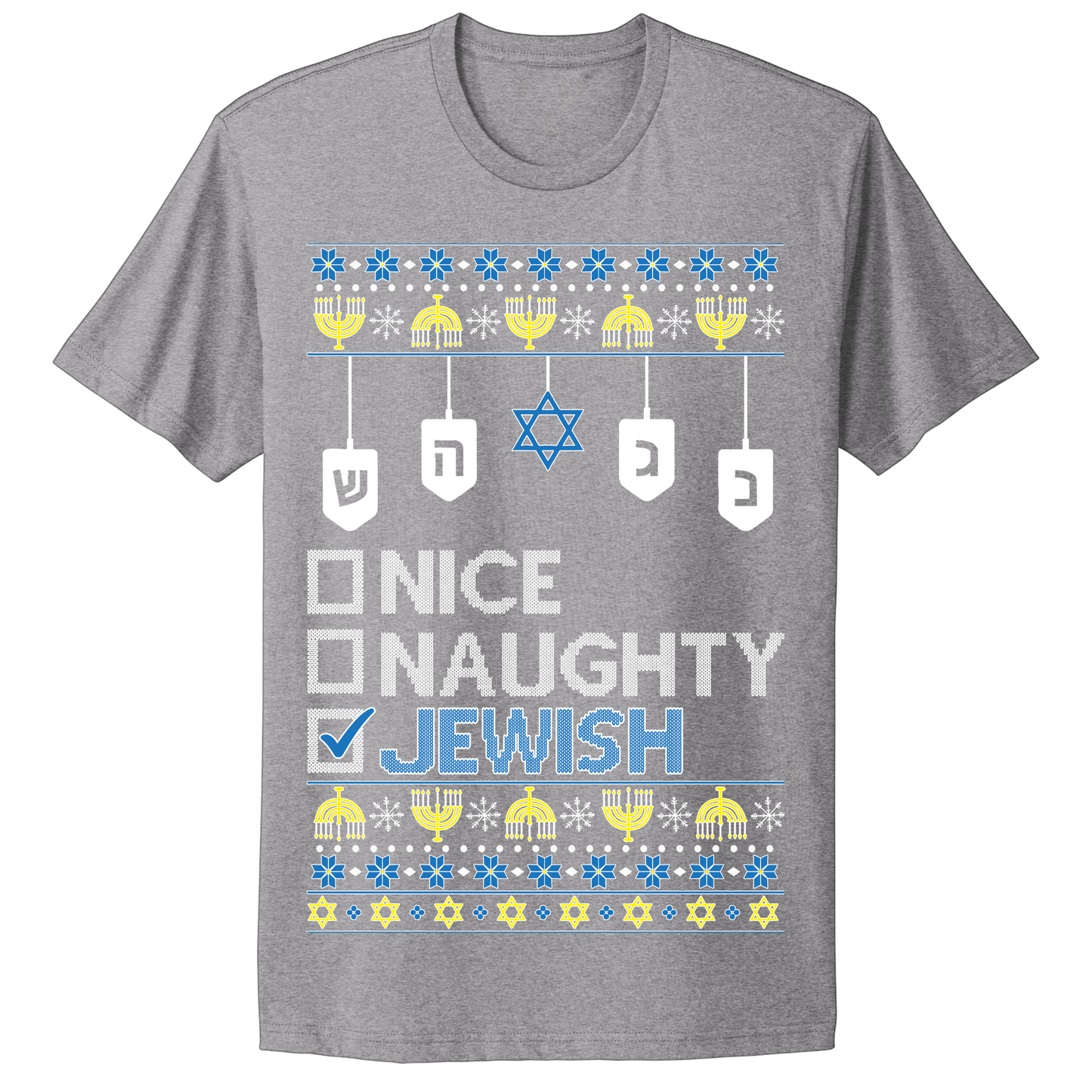 Ugly Hanukkah Tshirt Naughty Nice Jewish