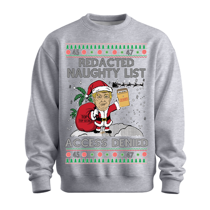 Ugly Christmas Sweater Redacted Naughty List Trump