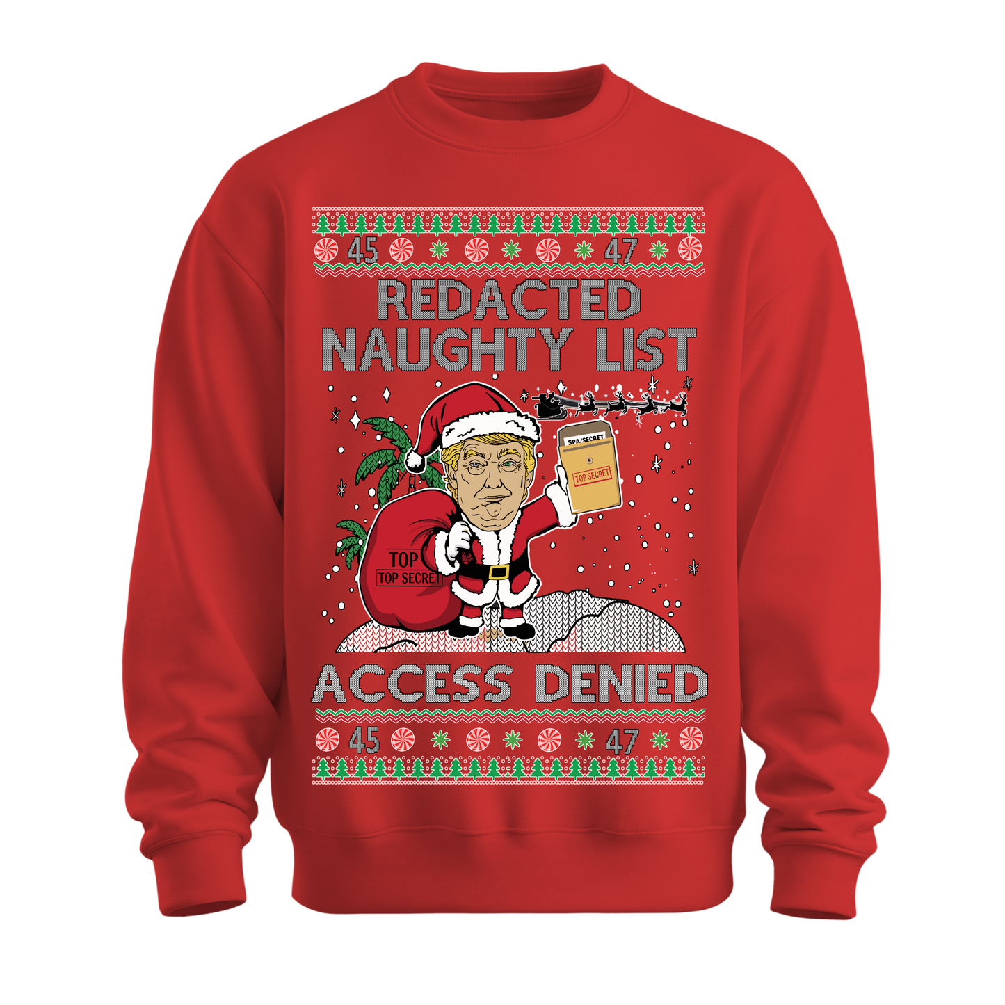 Ugly Christmas Sweater Redacted Naughty List Trump