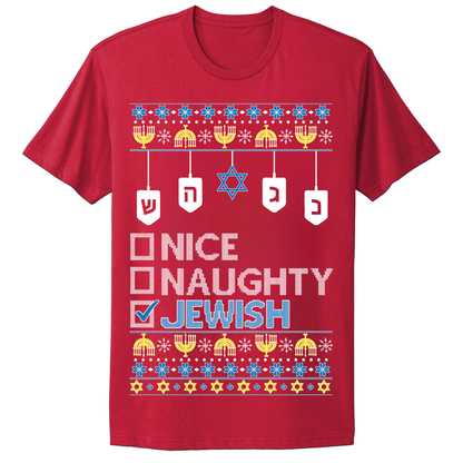 Ugly Hanukkah Tshirt Naughty Nice Jewish