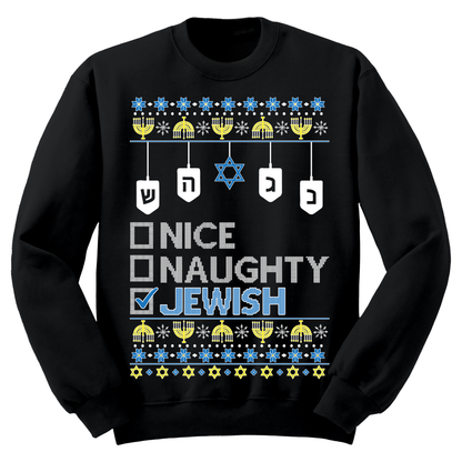 Ugly Hanukkah Sweatshirt Naughty Nice Jewish