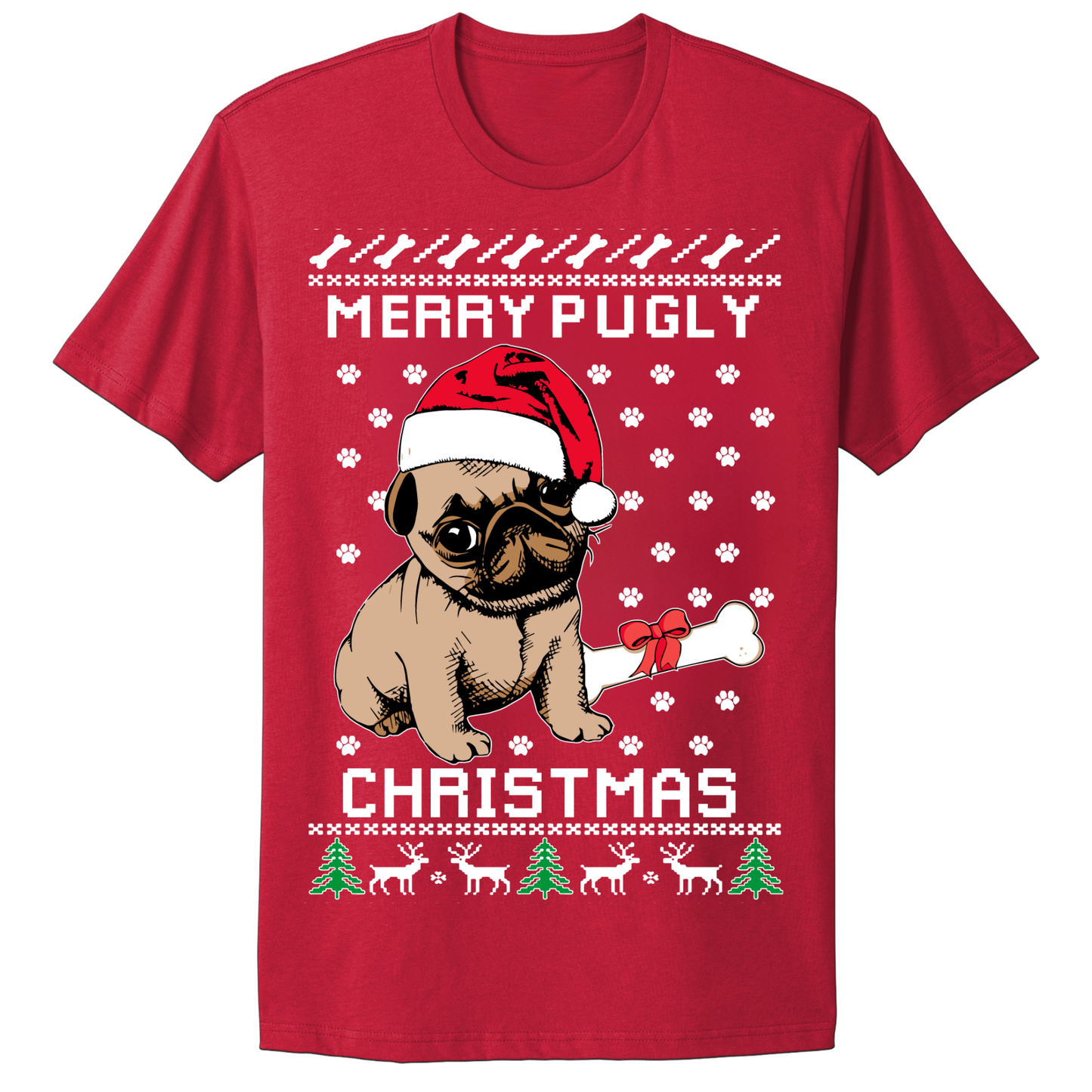 Ugly Christmas Tshirt Merry Pugly Christmas Pug Dog Cute Puppy