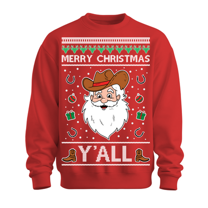Ugly Christmas Sweater Merry Christmas Yall Country Santa