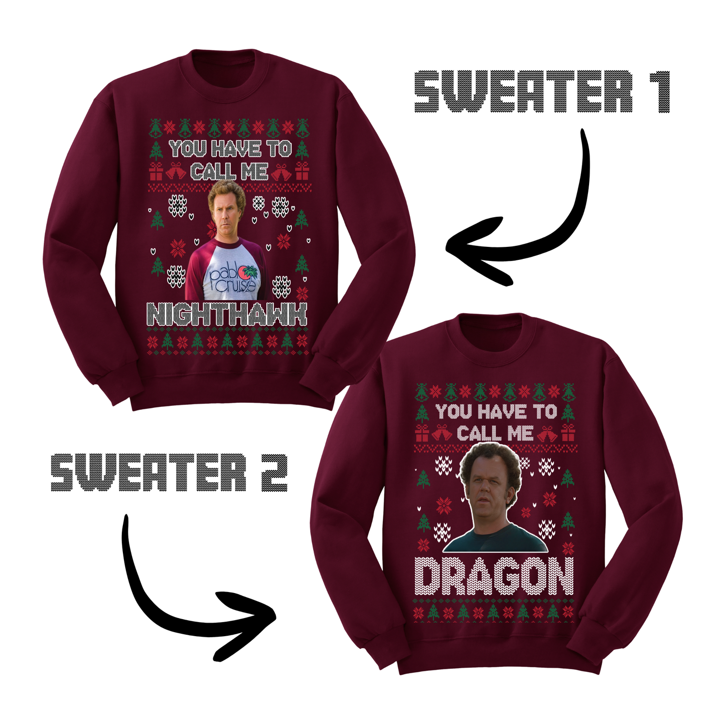 Ugly Christmas Sweater Step Brothers Nighthawk Dragon Matching Sweatshirts
