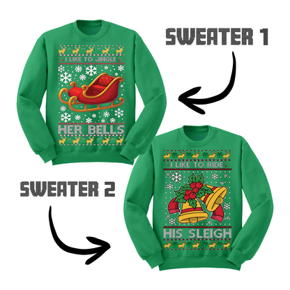 Couples Ugly Christmas Sweater Jingle Her Bells Ride His Sleigh