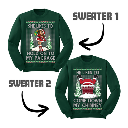Couples Ugly Christmas Sweater Couple Down Chimney Hold Package Sweatshirts