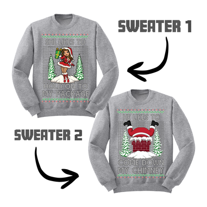 Couples Ugly Christmas Sweater Couple Down Chimney Hold Package Sweatshirts