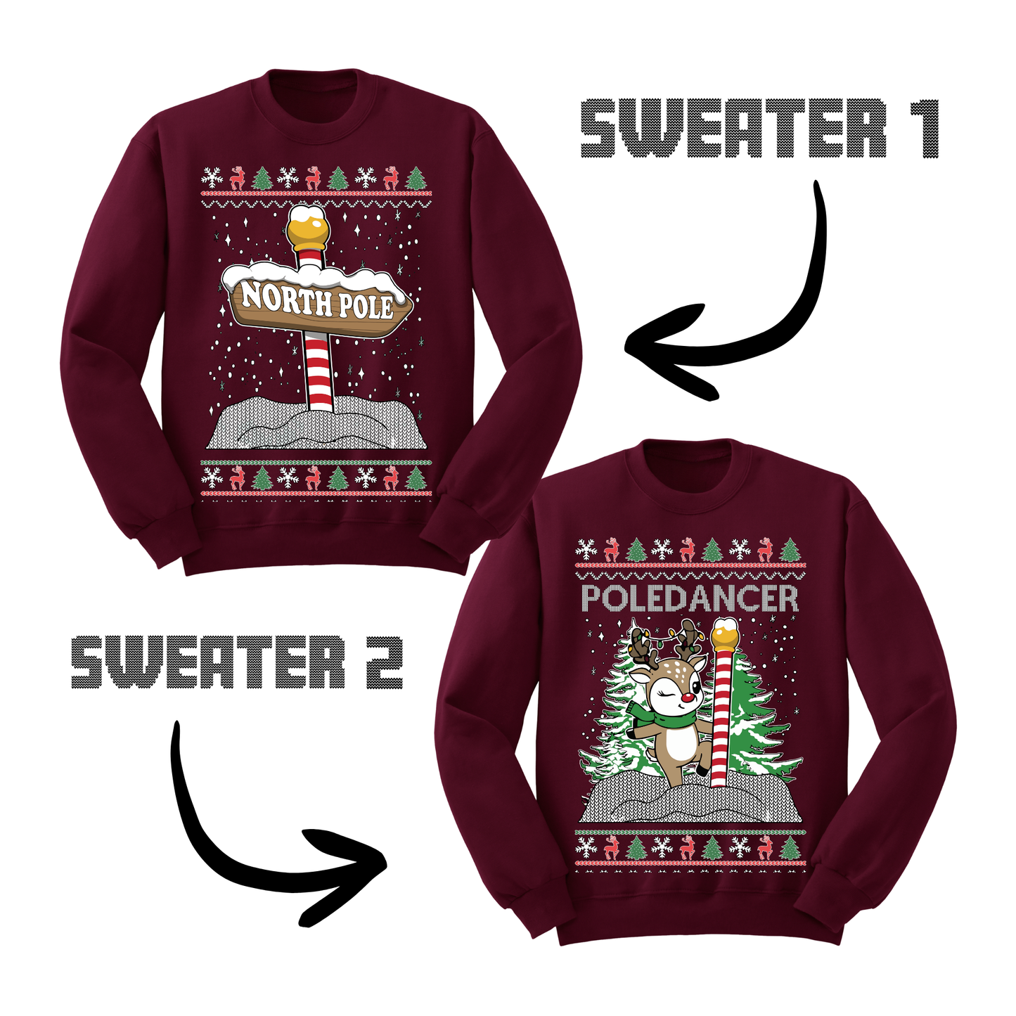 Couples Ugly Christmas Sweater North Pole Dancer Sweatshirts