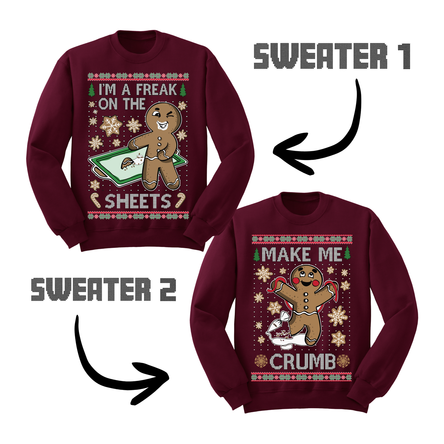 Couples Ugly Christmas Sweater Freak Sheets Make Crumb Sweatshirts
