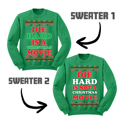 Ugly Christmas Sweater Die Hard Is Isn't A Christmas Movie Matching Sweatshirts
