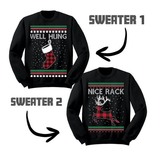 Couples Ugly Christmas Sweater Well Hung Nice Rack