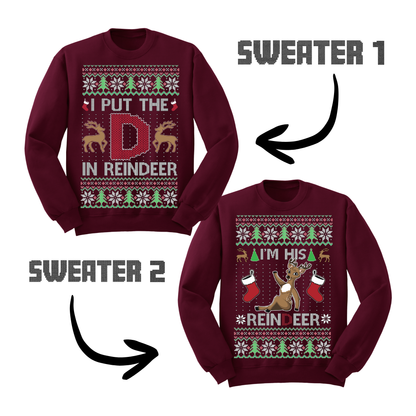 Couples Ugly Christmas Sweater I Put The D In Reindeer