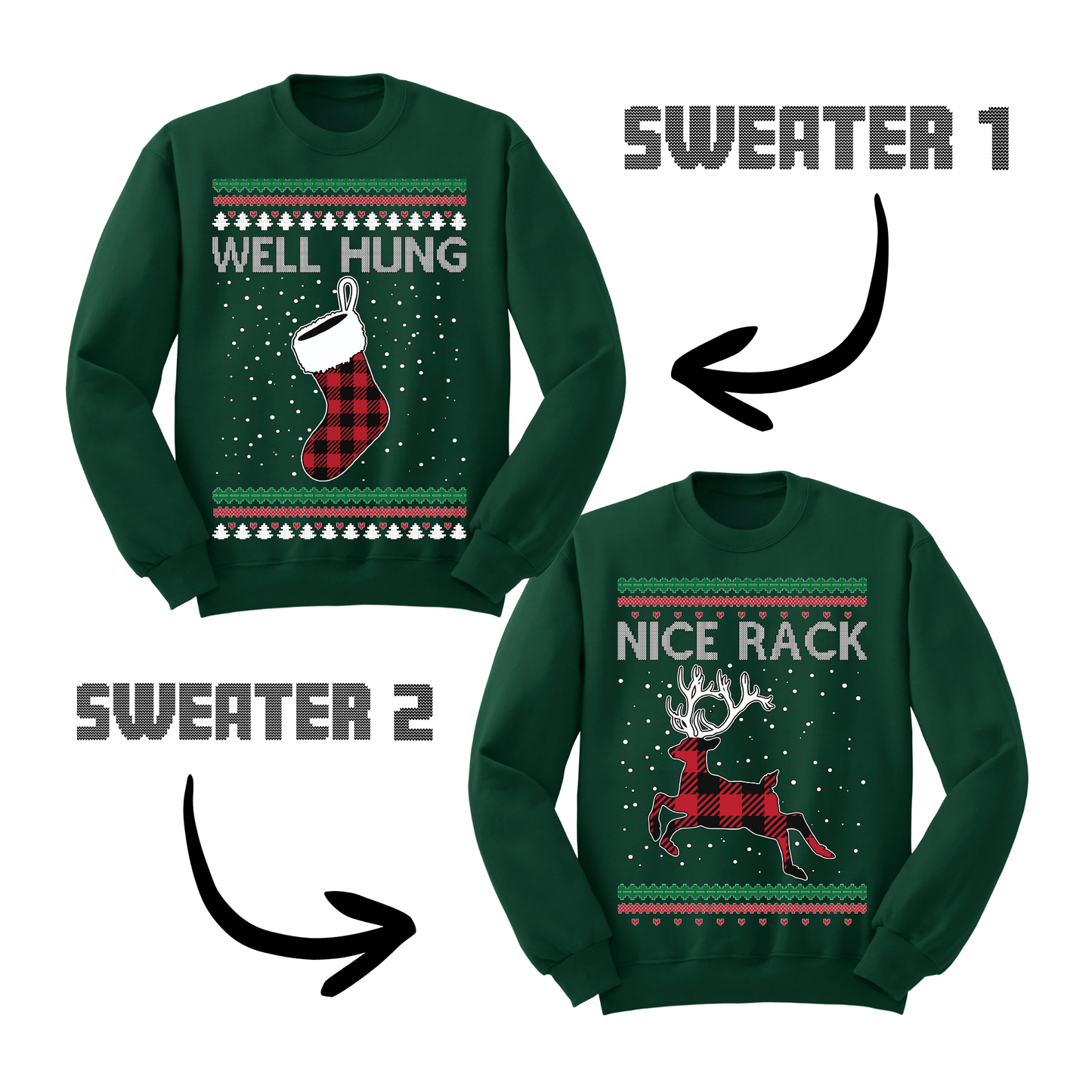 Couples Ugly Christmas Sweater Well Hung Nice Rack